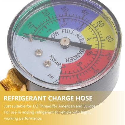 Charge Hose Kit, 1/2 Self-Sealing Valve Can Recharge Hose Kit with Gauge
