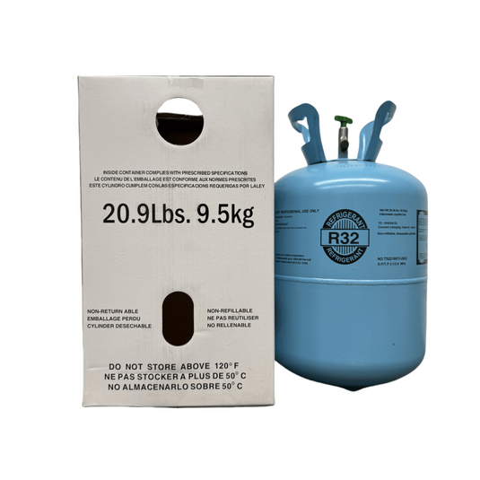 R32 refrigerant product packaging image for HVAC service